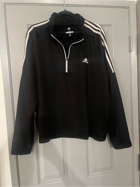 adidas Black Pullover with White Stripe Accents